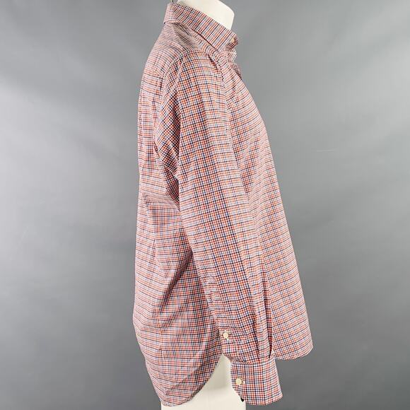 CULTURATA Size M Red Blue White Plaid Cotton Long Sleeve Shirt - Picture 3 of 7